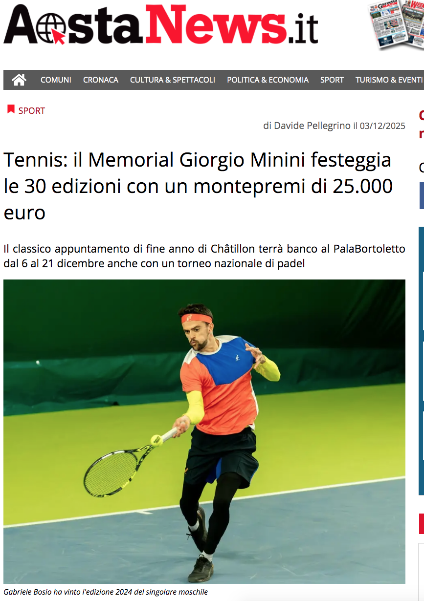 Tennis: Il Memorial Giorgio Minini festeggia le 30 edizioni con un montepremi di 25.000 euro