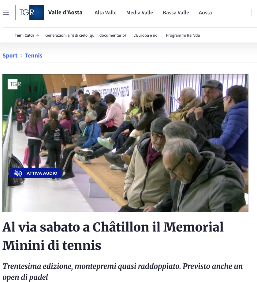 Al via sabato a Chatillon il Memorial Minini di Tennis